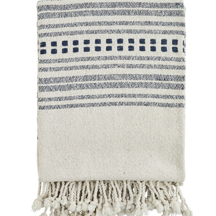 Recycled cotton throw in off white + blue