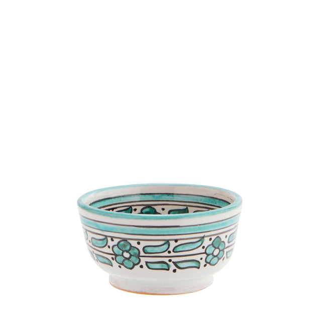 Hand painted Stoneware Bowl 12 cm diameter / 25 cl in Off white + Aqua