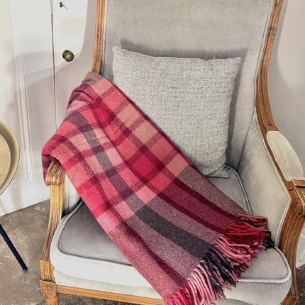 Recycled Wool Throw in Rhubard + Berry Gingham Check