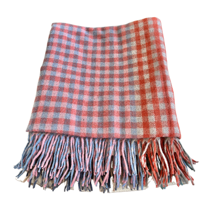Recycled Wool Throw in pink, orange, blue Micro Gingham