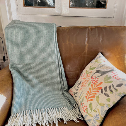 Recycled Wool Throw in Sage Waffle
