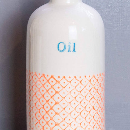 Hand-Printed Olive Oil Bottle in Orange + Blue 500ml