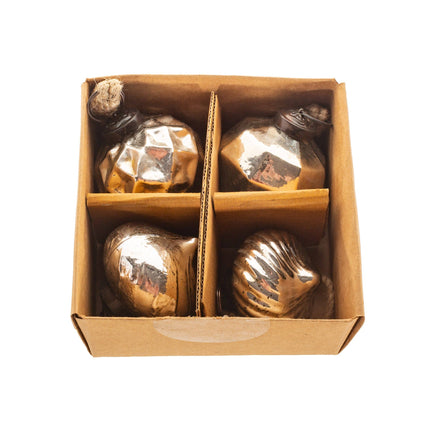 Silver Crackle Glass Assorted Shape Bauble -  Set of 4