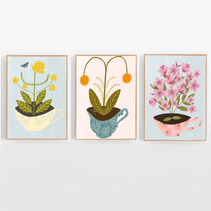 Pink flowers in a teacup print