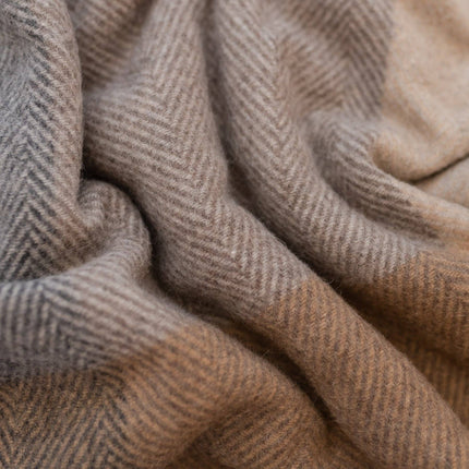 Recycled Wool Throw in Natural Herringbone Block Check