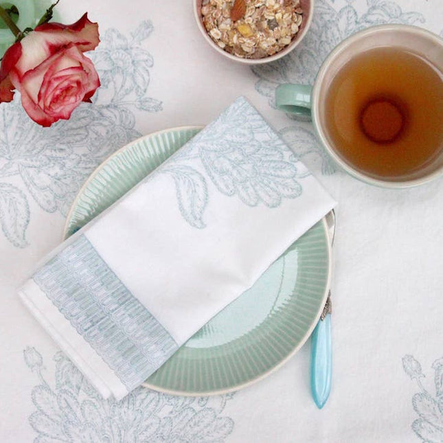 Set of 2 Indian Block Print Napkins in Tree of Life Mineral Green Print