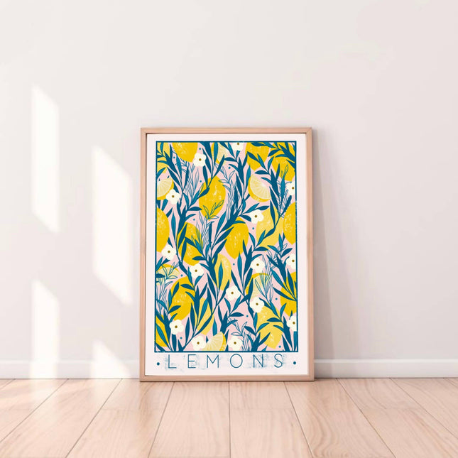 Lemons with blossom on the tree print