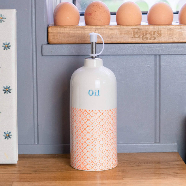 Hand-Printed Olive Oil Bottle in Orange + Blue 500ml