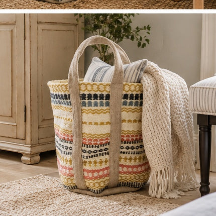 Fiona Walker extra large multicolour woven jute storage basket with handles styled in the home