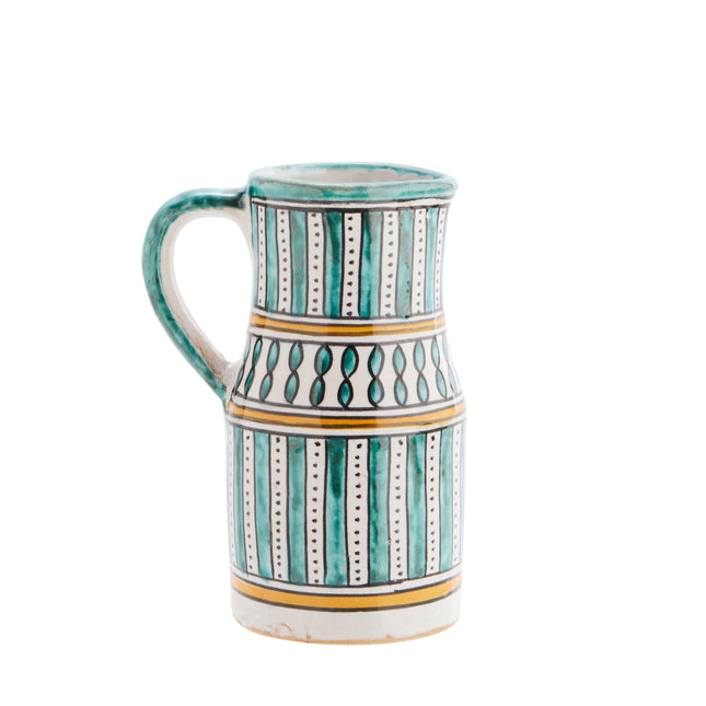 Hand Painted Stoneware Jug  in Off white, aqua, orange