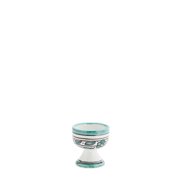 Set of 2 hand painted egg cups in off white + aqua