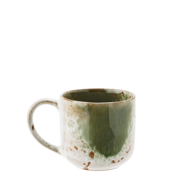 Stoneware glazed mug in green + white