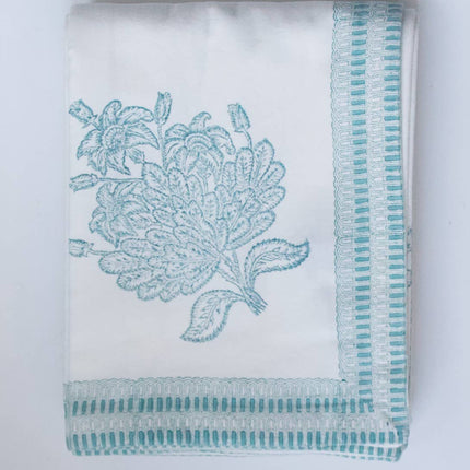 Indian Block Print Table cloth in Tree of Life Mineral Green Print 150cm x 240cm