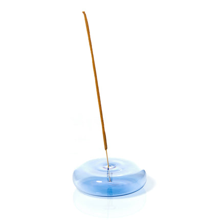 Dimple Hand Blown Glass Incense Holder Blue