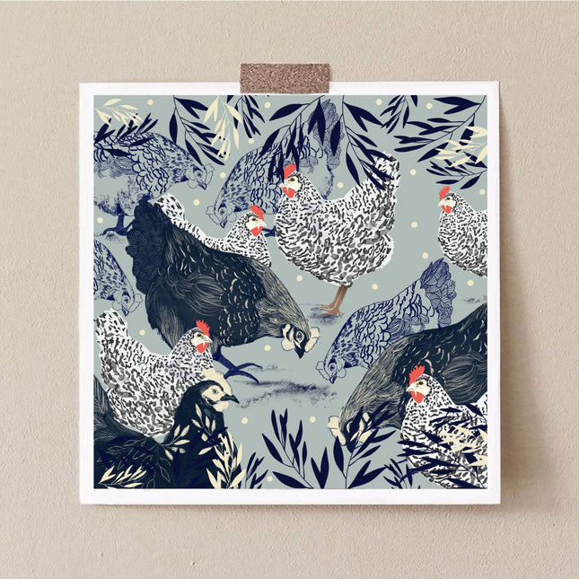 Blue Hens Roaming square print