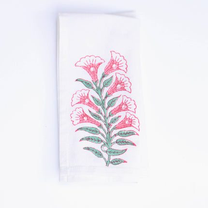 Set of 2 Indian Block Print pure cotton white napkin with Sage Roza motif
