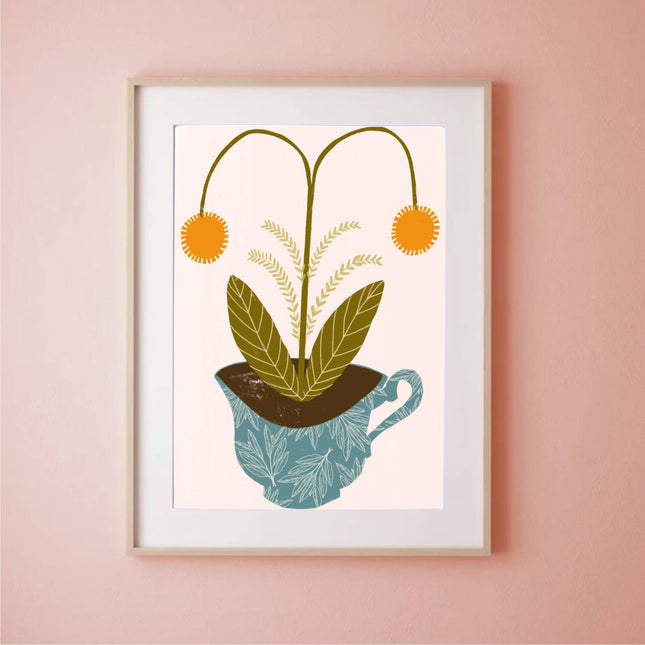 Orange flowers in a teacup print
