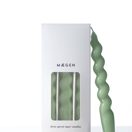 Spiral Taper Candles, Pack of 3 in Sage Gloss