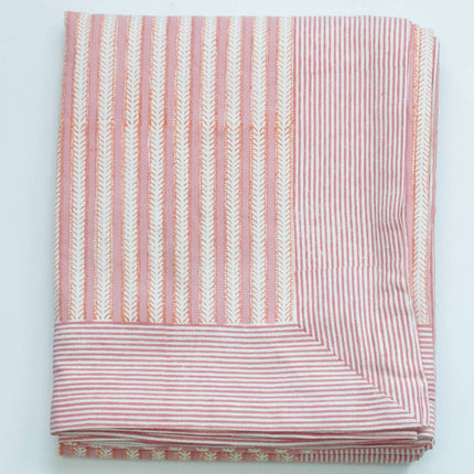 Indian Block Print Tableclotch in Rose Stripes 160cm x 270cm