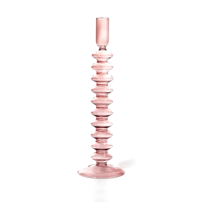 Coloured glass candle stick holder in rose quartz