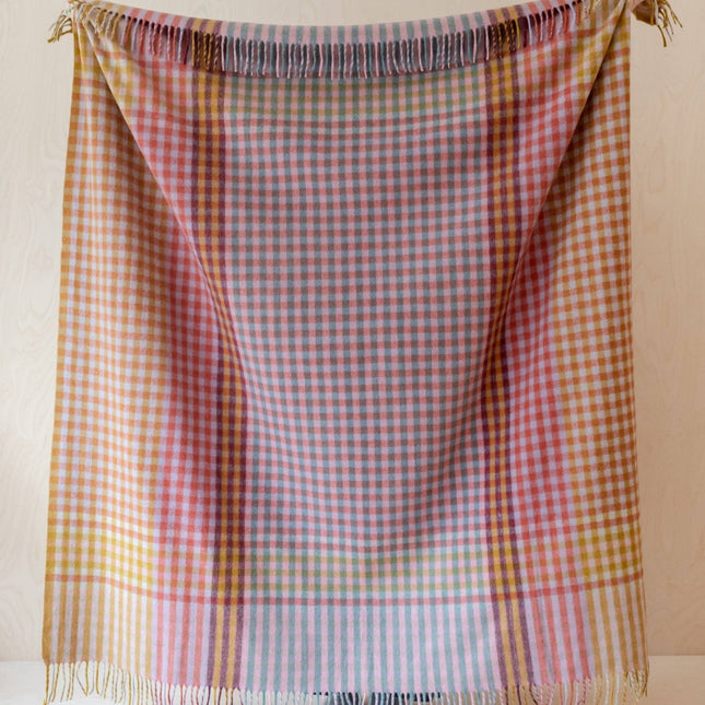 Recycled Wool Throw in Lilac Block Micro Gingham