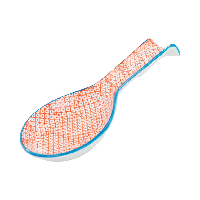 Hand Painted Porcelain Spoon and Utensil Rest in Orange