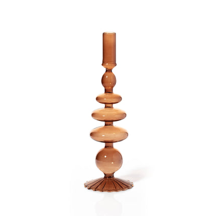 Coloured glass candle stick holder in caramel