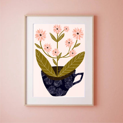 Pastel Pink Flowers in a teacup  print